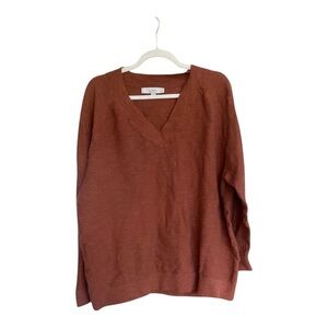 LOFT Brown Rust V-Neck Sweater Soft Knit Casual XL